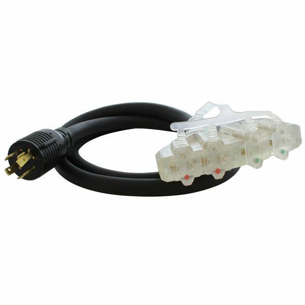 Ac Works 5FT L14-20P 4-Prong 20A Locking Plug to 4 15/20A Household PDU With Power Indicator Lights L1420F520-05BKL